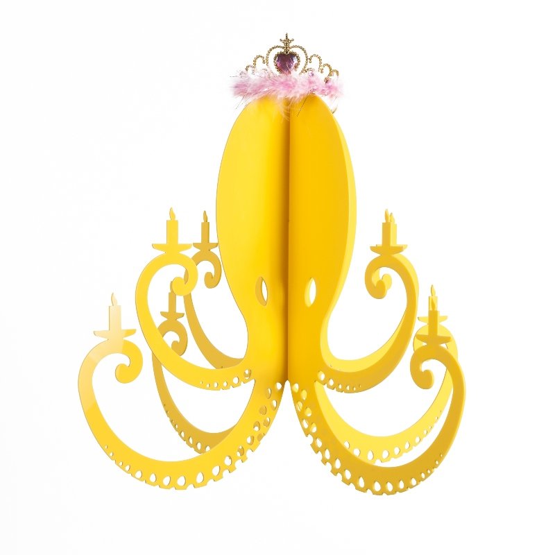This sunny chandelier adds a fun touch to any space. Yellow Octopus Chandelier, $59.99.