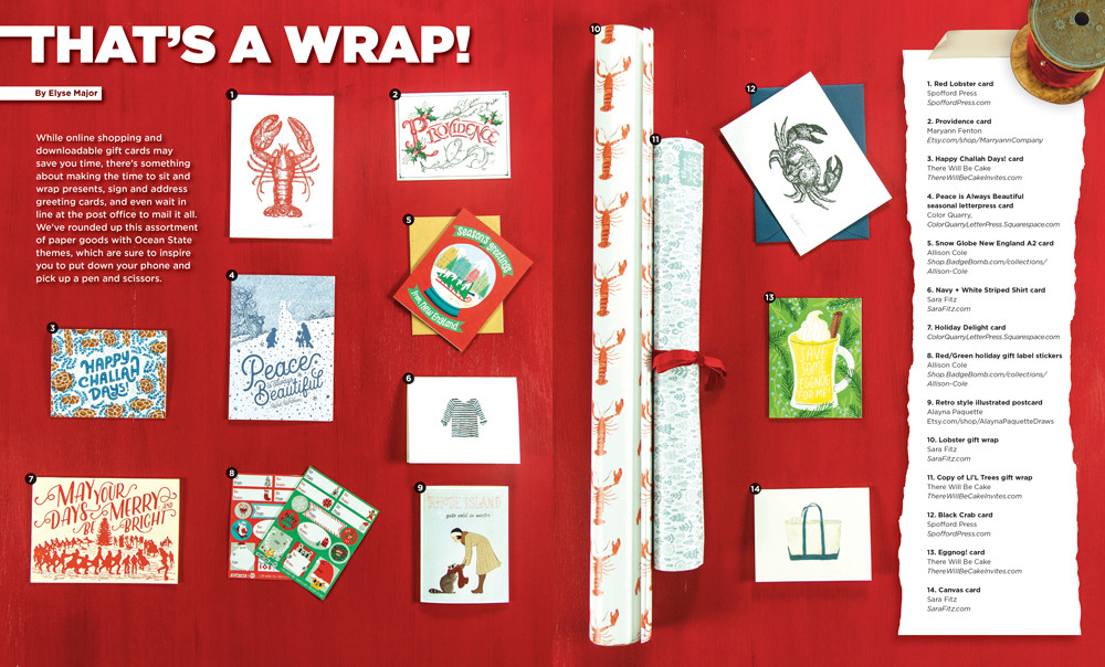 Add a special Rhody touch to holiday gifts with Ocean State themed wrapping paper and paper goods, click to enlarge