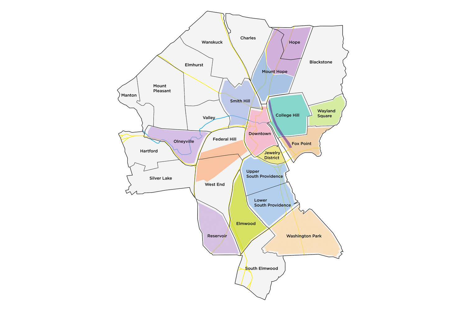 This map shows the various neighborhood associations across the City