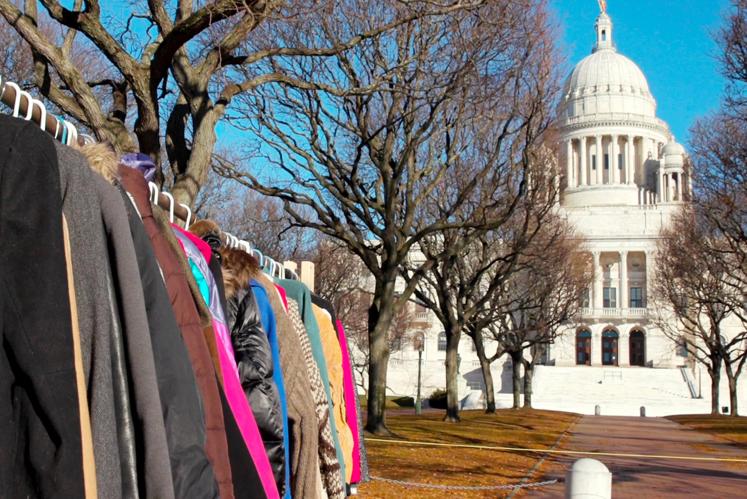 The Buy Nothing Day Coat Exchange takes place on the State House lawn November 26