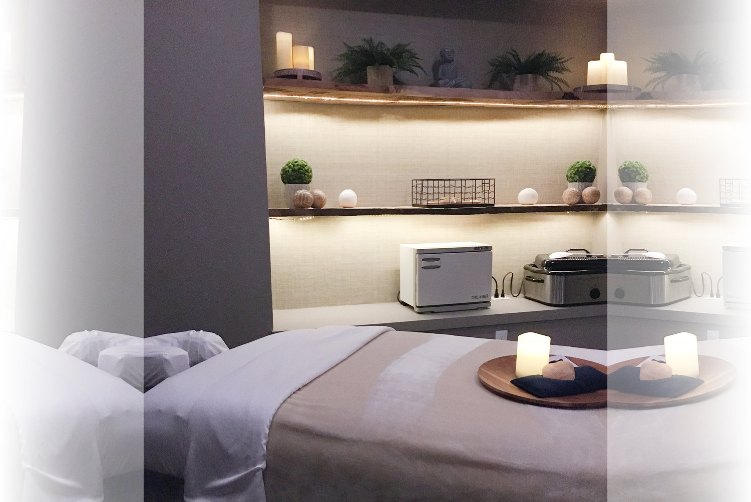 A treatment room outfitted for relaxation