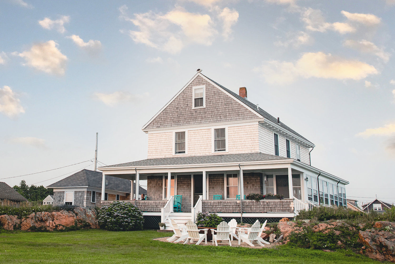 The renovated “Big House” sits on scenic Sakonnet Harbor and is outfitted for gatherings