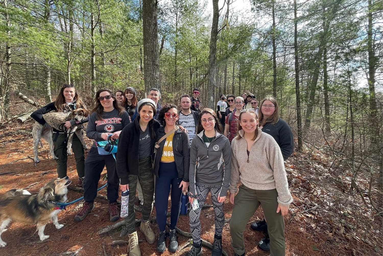 RI Queer Hikes members trekked Tillinghast Pond Management Area in West Greenwich this past March