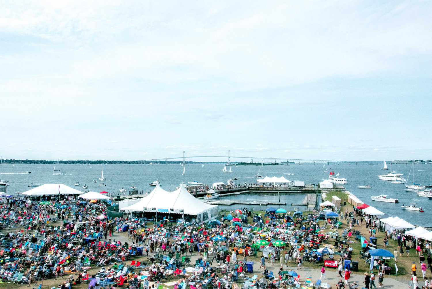 A sea of concert-goers at Newport Folk, held outdoors at Fort Adams State Park