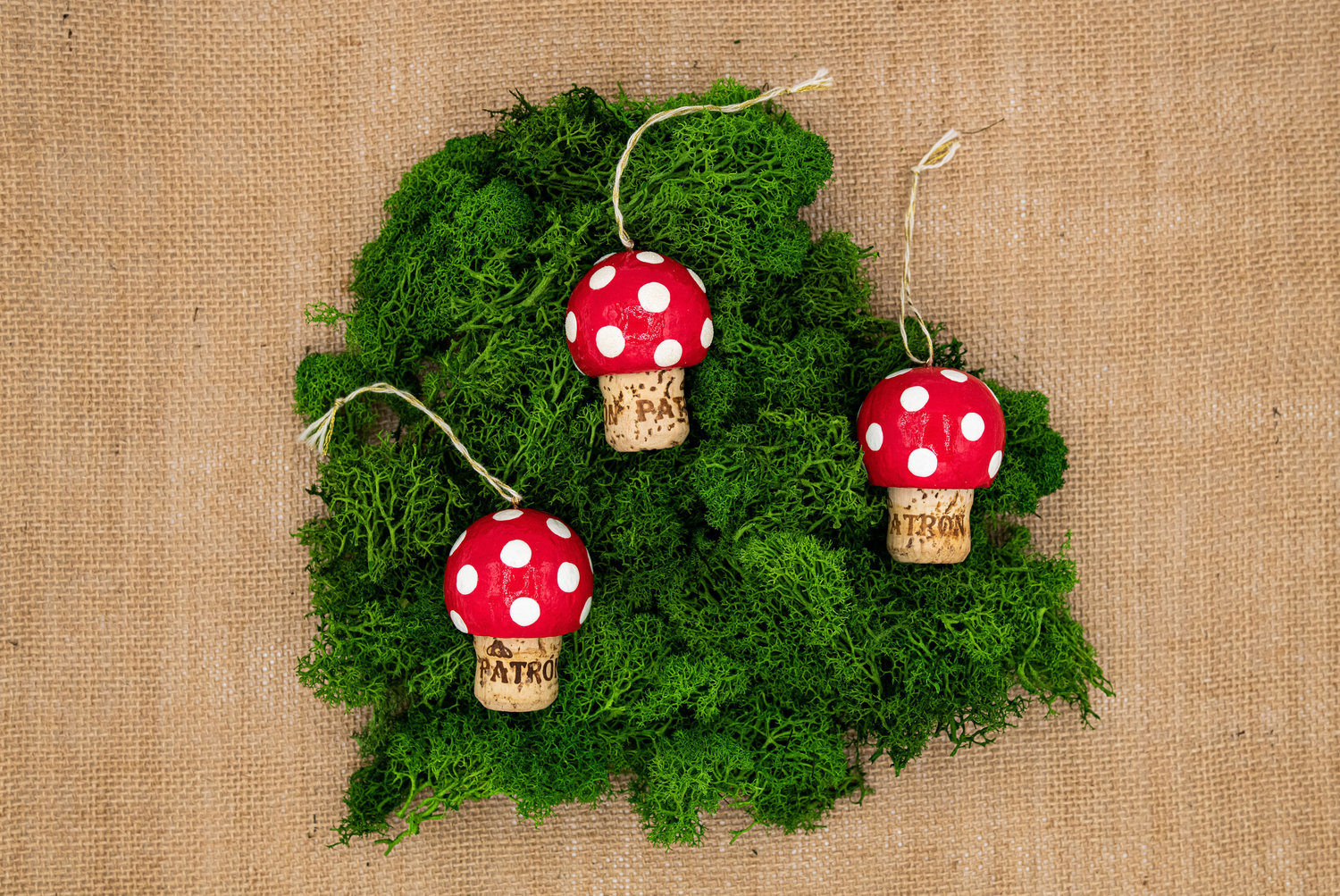 A trio of lucky mushroom ornaments or “gluckspilz”
