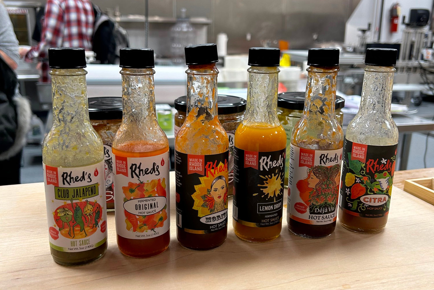 A sampling of hot sauces from Rhed’s