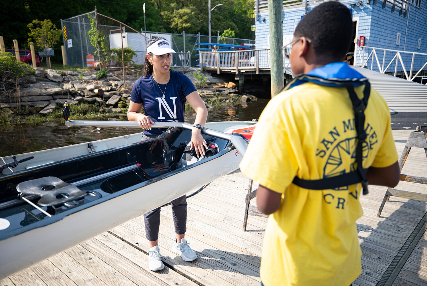Emmanuel Gourdet, a seventh-grader at the San Miguel School, prepares to row on the Seekonk River