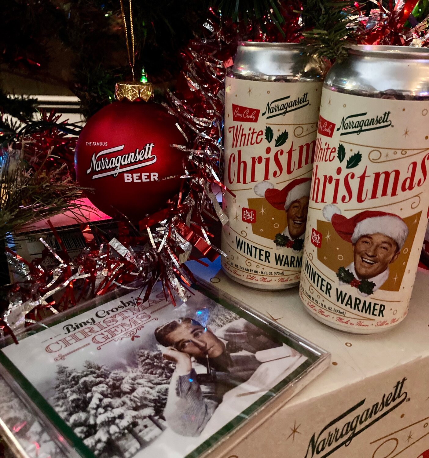 Narragansett Beer's White Christmas Winter Warmer and festive merch