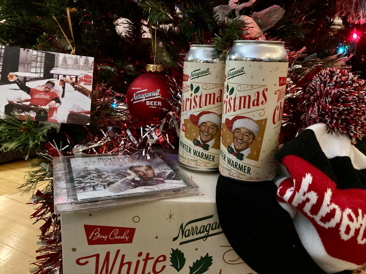 Narragansett Beer's White Christmas Winter Warmer and festive merch